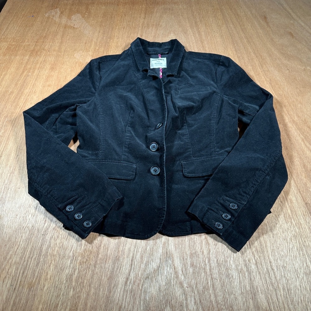 Old Navy Corduroy Blazer Women Medium Black Classic Casual Jacket